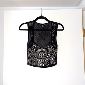 NWOT Beautiful Ornate Embellished Black Windsor Crop Top